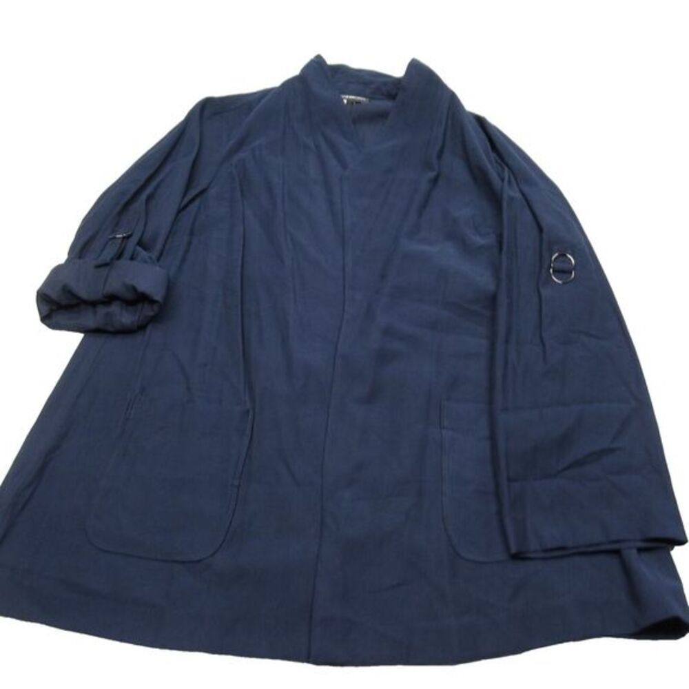 Lane Bryant Jacket Womens 1X 18/20 Blue Roll Tab Sleeve Open Front Pockets‎ NEW